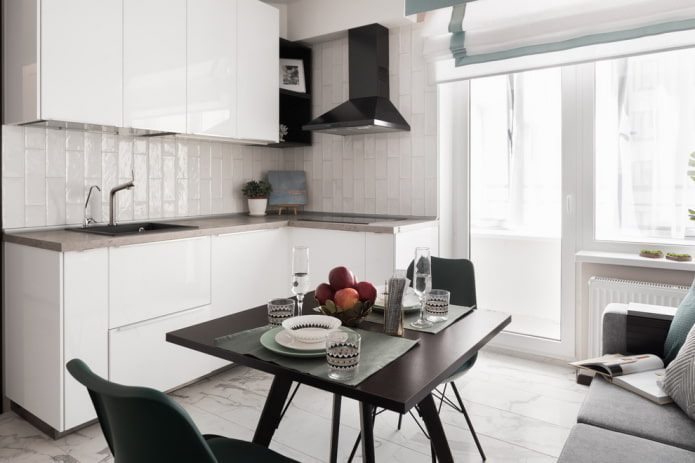 progettazione della cucina all'interno di un appartamento di 40 metri quadrati