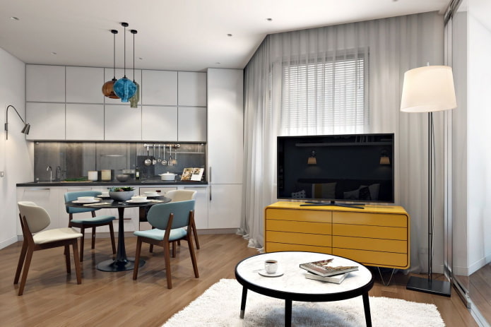 progettazione della cucina all'interno di un appartamento di 40 metri quadrati