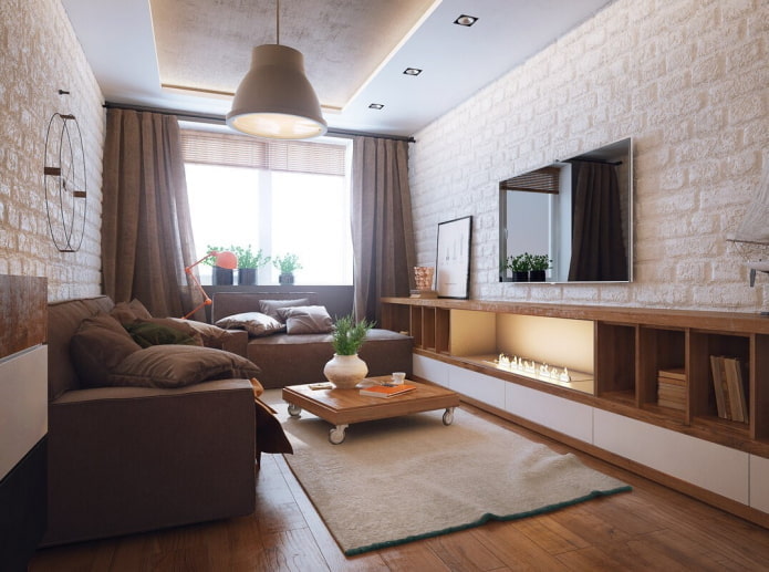 design del soggiorno all'interno di un appartamento di 40 metri quadrati