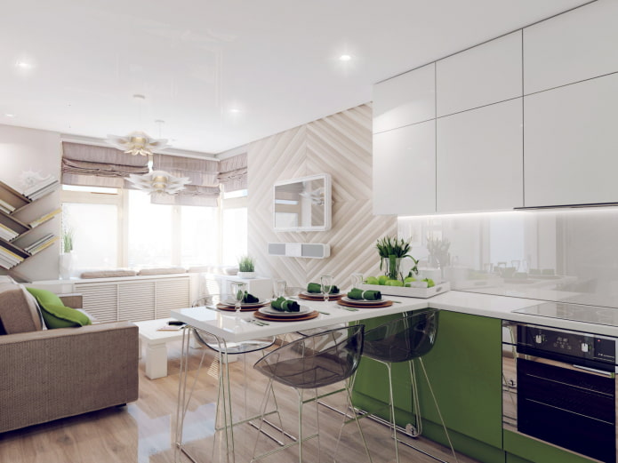 Cucina-soggiorno nel design dell'appartamento
