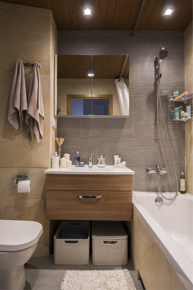 progettazione del bagno all'interno di un appartamento di 45 metri quadrati