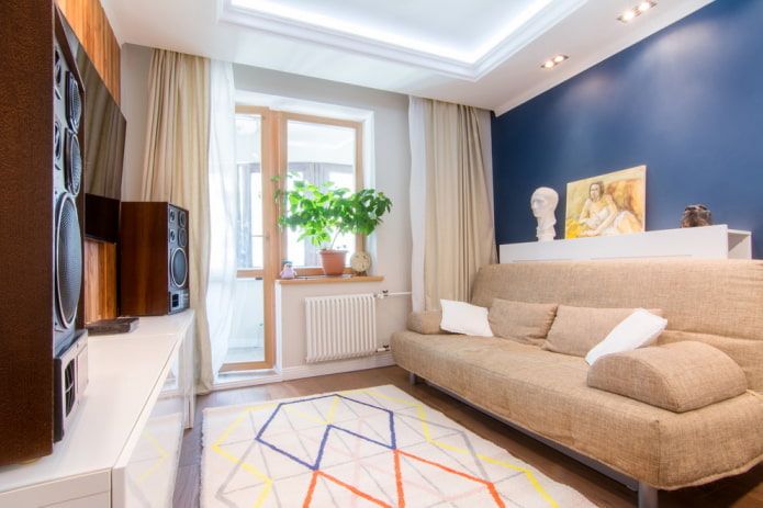 design del soggiorno all'interno di un appartamento di 45 metri quadrati