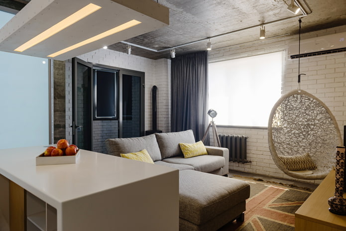 Interno di un appartamento di 45 metri quadrati in stile loft