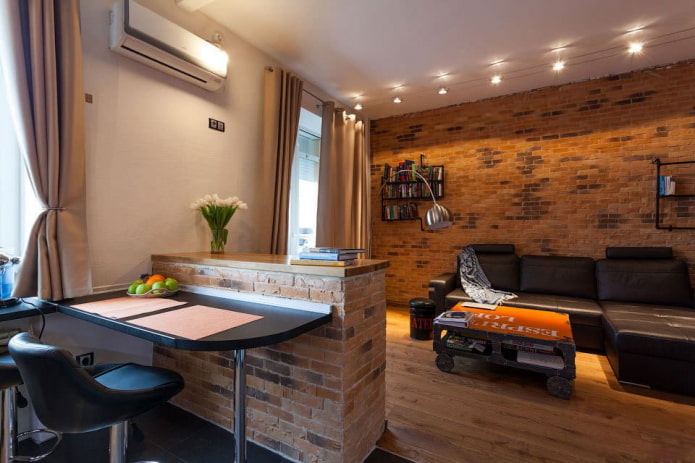 Interno di un appartamento di 45 metri quadrati in stile loft