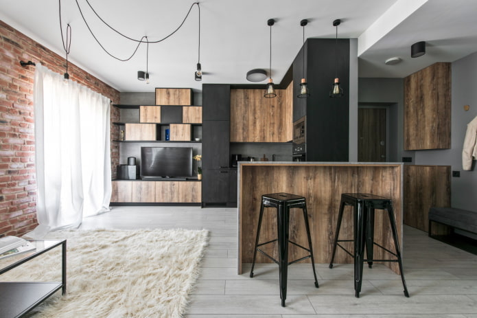 interno di un appartamento di 50 metri quadrati in stile loft