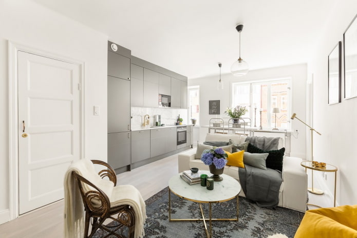 interno di un appartamento di 50 metri quadrati in stile scandinavo