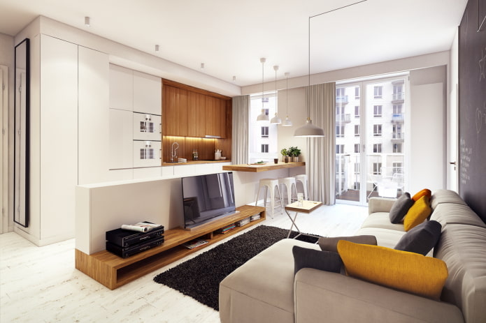Interno di un appartamento di 50 metri quadrati in stile moderno