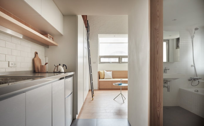 Bagno e cucina in un monolocale