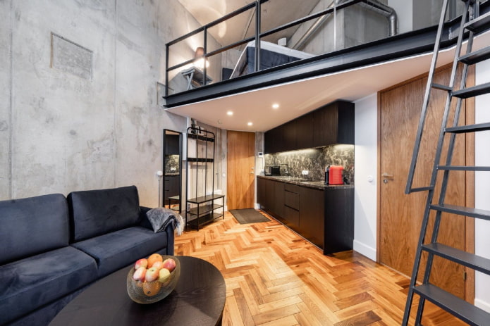 interno di un monolocale in stile loft