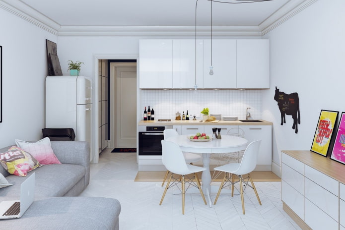 design della zona cucina in un monolocale appartamento