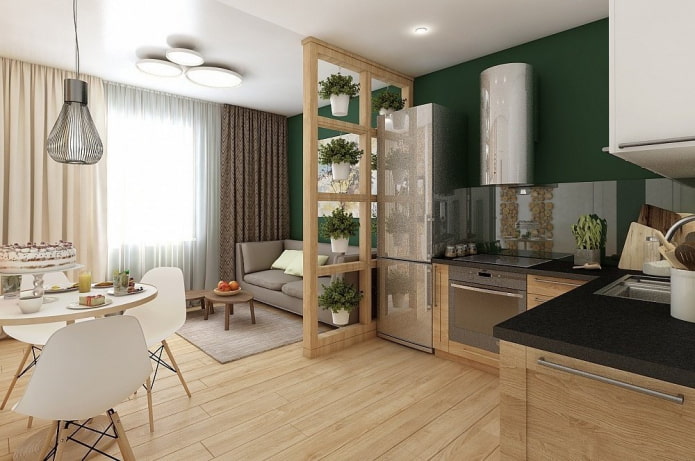 interno di un monolocale in stile ecologico