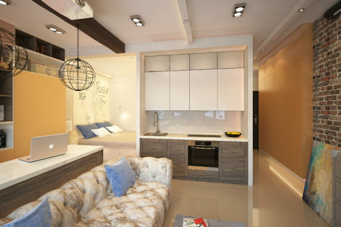 interno di un monolocale in stile loft