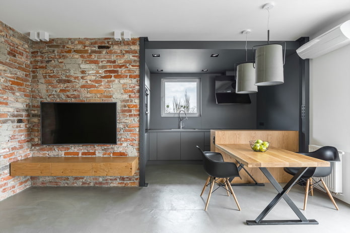 interno di un monolocale in stile loft