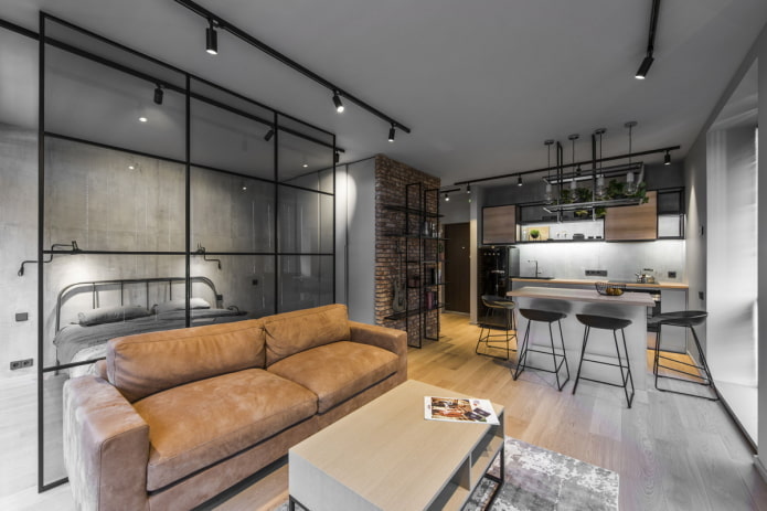 interno di un monolocale in stile loft