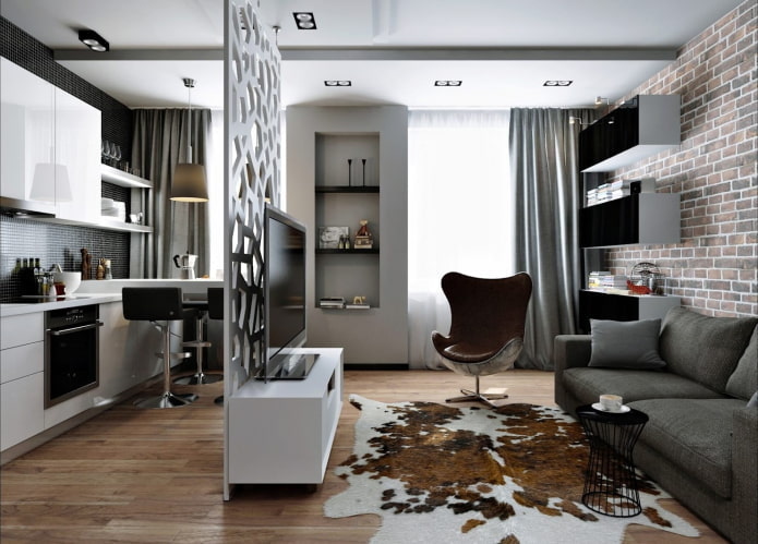 interno di un monolocale in stile loft