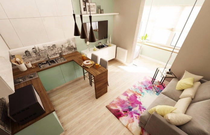 interno di un monolocale con balcone