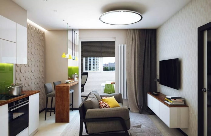 interno di un monolocale con balcone