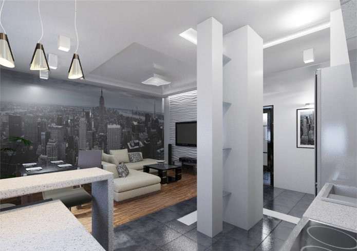 interno di un monolocale in stile high-tech