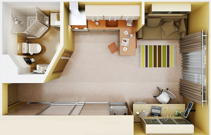 layout del monolocale di 30 mq
