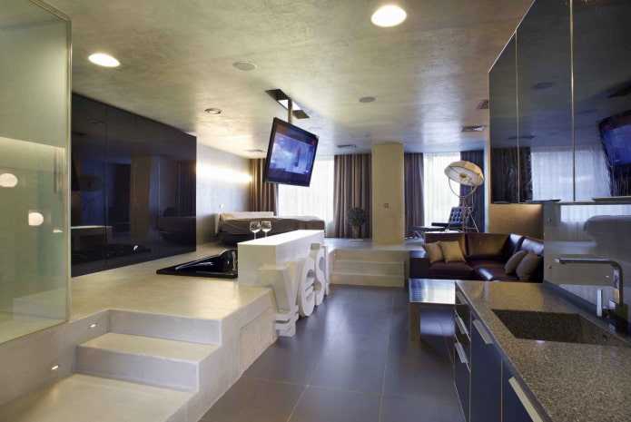 interno di un monolocale in stile high-tech