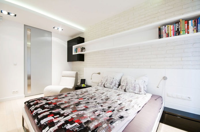 mattone bianco all'interno della camera da letto