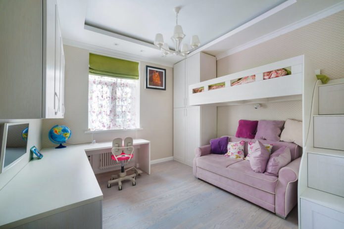 Cameretta per bambini in stile moderno con letto al secondo piano