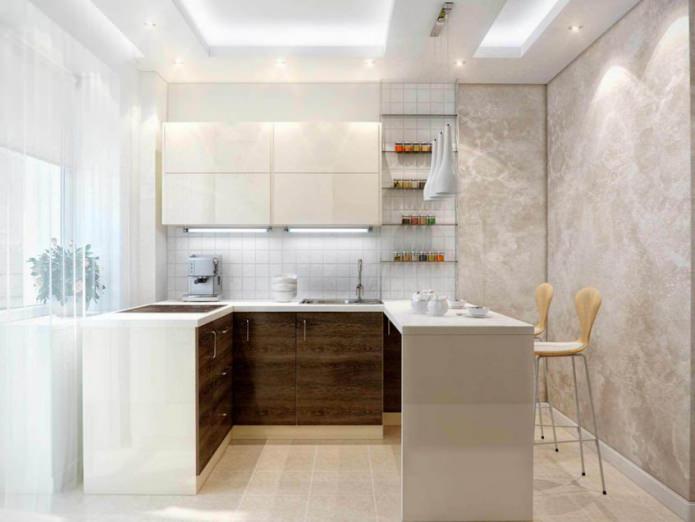 Progetto di piccola cucina con bancone bar