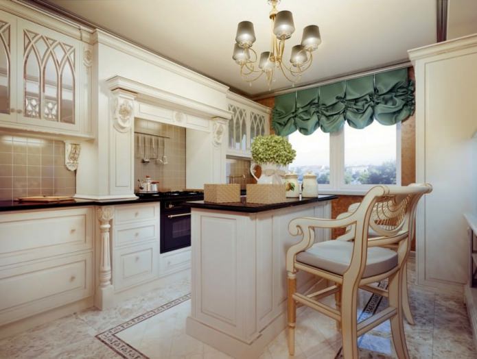 interno di una piccola cucina con bancone bar