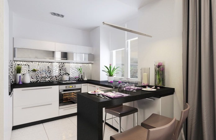 Progetto di piccola cucina con bancone bar
