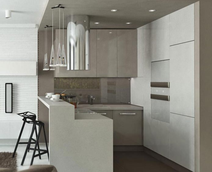 interno di una piccola cucina con bancone bar