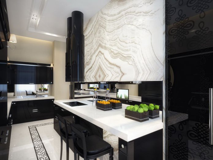 interno di una piccola cucina con bancone bar