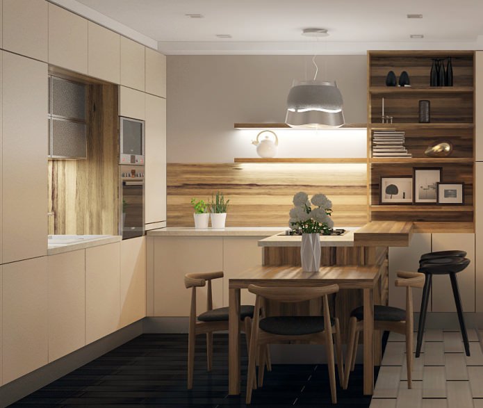 interno di una piccola cucina con bancone bar