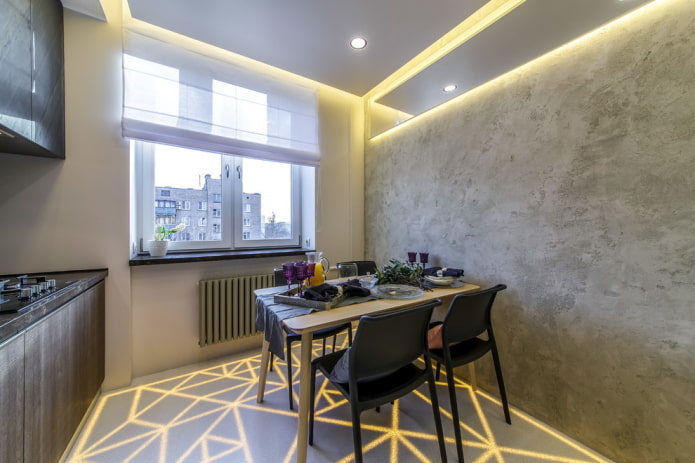 illuminazione all'interno di una piccola cucina