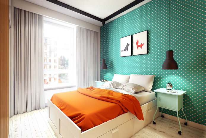 carta da parati a pois nell'interno della camera da letto
