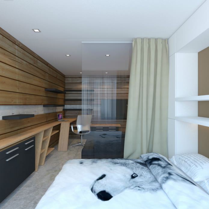 camera da letto nella progettazione di un monolocale di 33 mq.