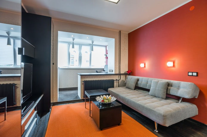 soggiorno all'interno di un monolocale in stile moderno