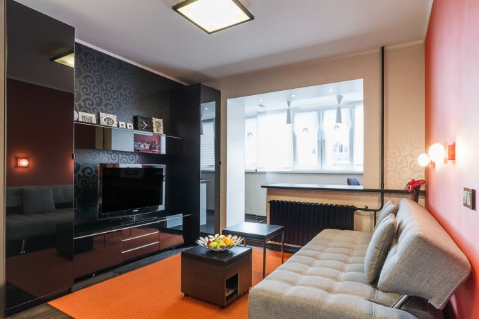 soggiorno all'interno di un monolocale in stile moderno