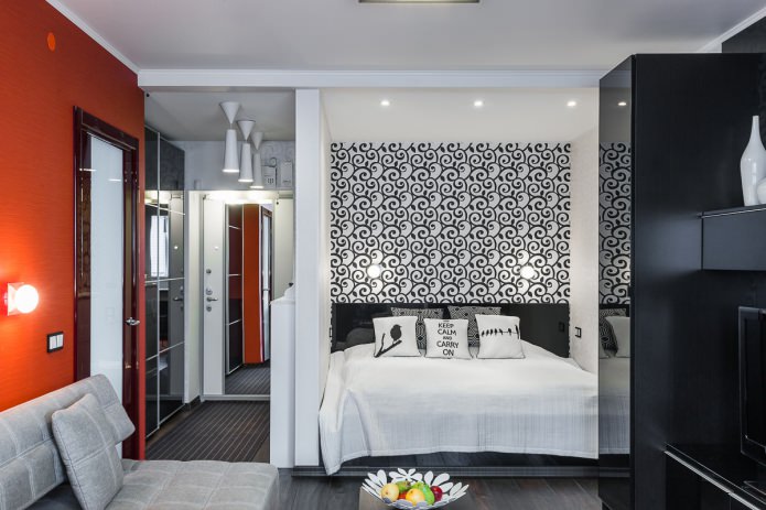 camera da letto all'interno di un monolocale in stile moderno