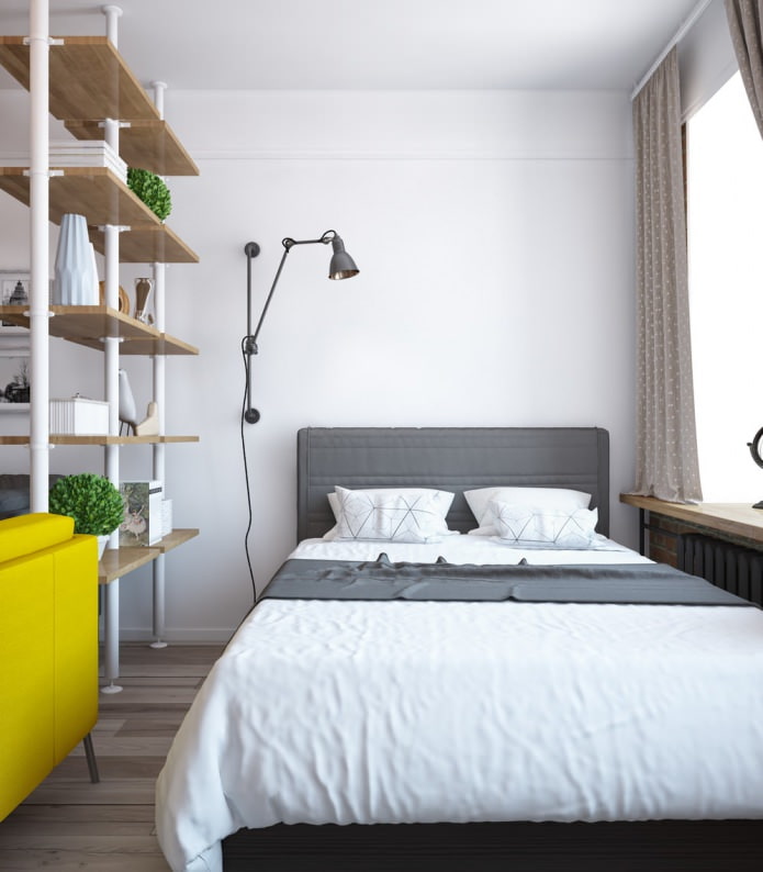 Progetto della camera da letto in un monolocale-altalena