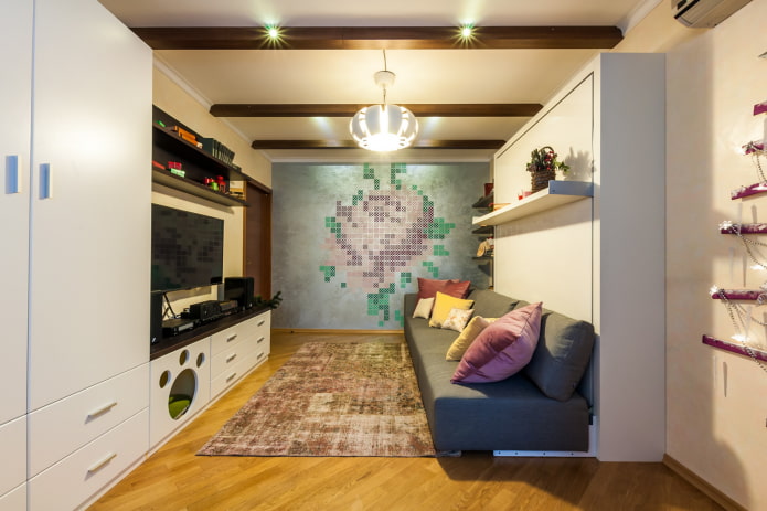 interno del soggiorno con travi