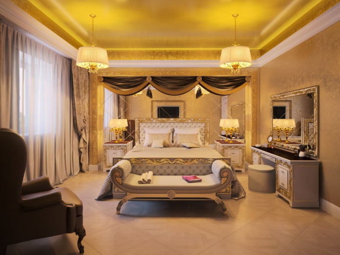 soffitto dorato all'interno della camera da letto