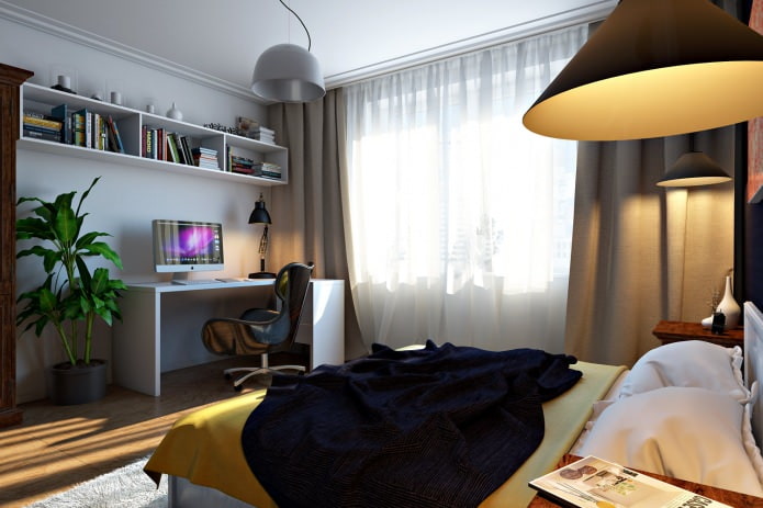 Camera da letto-studio in un appartamento di quattro stanze