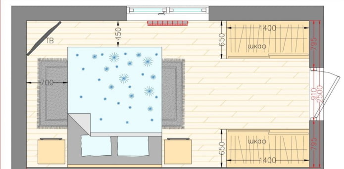 disposizione della camera da letto 17 mq.