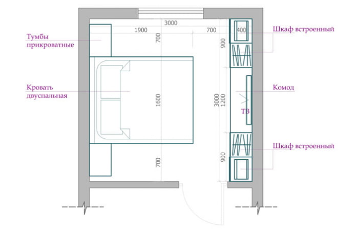 disposizione camera da letto 9 mq
