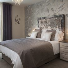 Design della camera da letto con carta da parati grigia: 70 migliori foto di interni-2
