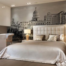 Design della camera da letto con carta da parati grigia: 70 migliori foto nell' interior-16
