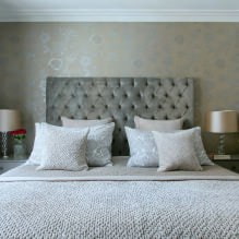 Design della camera da letto con carta da parati grigia: 70 migliori foto nell'interno-17