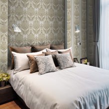 Design della camera da letto con carta da parati grigia: 70 migliori foto di interni-7