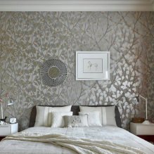 Design della camera da letto con carta da parati grigia: 70 migliori foto di interni-11