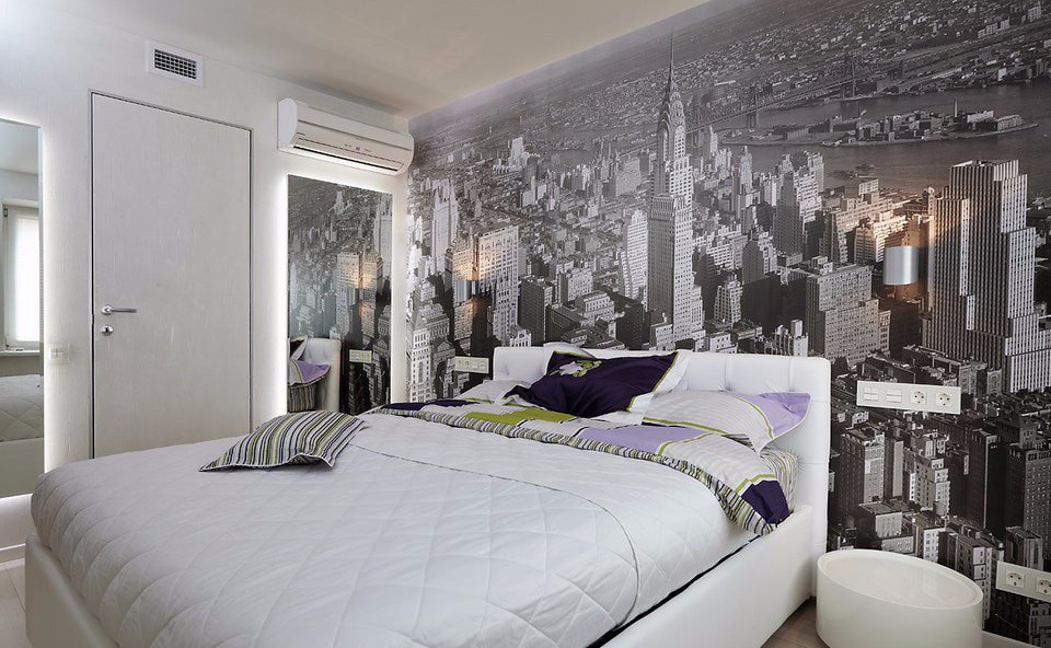 Carta da parati fotografica grigia in camera da letto